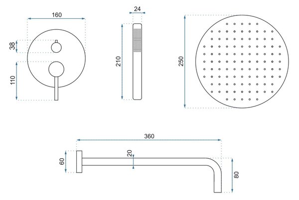 Rea Lungo Copper concealed installation shower set