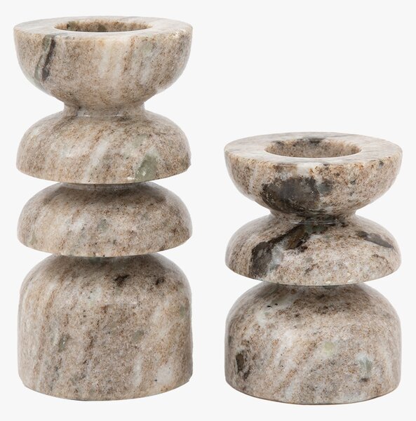 Lapis Marble Candlestick in Sandstone, Set of 2