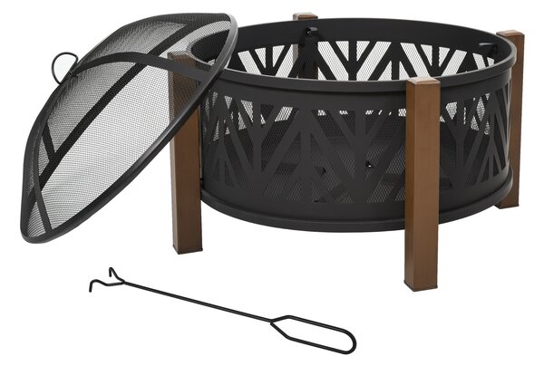 Outsunny 2-in-1 Outdoor Fire Pit Bowl with BBQ Grill Grate 30" Steel Heater with Spark Screen Cover, Fire Poker for Backyard Bonfire Outdoor Cooking