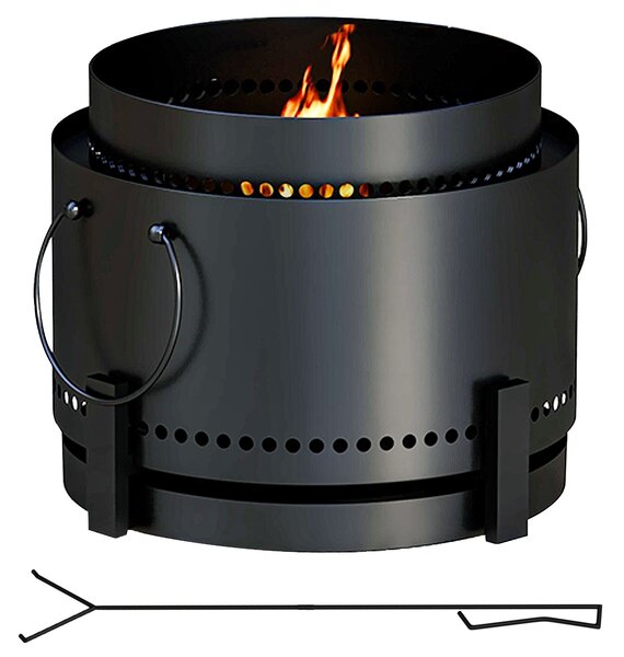Outsunny Smokeless Fire Pit, 37cm Portable Wood Burning Firepit with Poker for Garden Camping Bonfire Party, Metal, Black