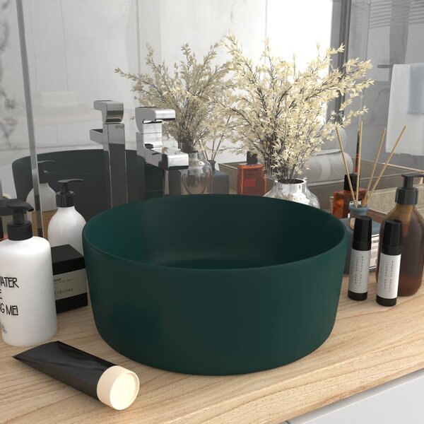 Luxury Wash Basin Round Matt Dark Green 40x15 cm Ceramic