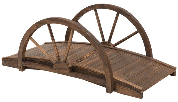 Outsunny Wooden Garden Bridge Lawn Décor Stained Finish Arc Outdoor Pond WalkwayYard Decoration Half Wheeled Railings 100L x 50W x 37Hcm Aosom UK