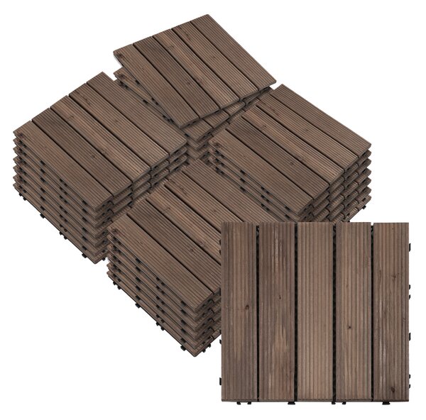 Outsunny 27 Pcs Solid Wood Interlocking Decking Tiles For Patio, Balcony, Roof Terrace, Hot Tub, Black, (30 x 30 cm Per Piece)