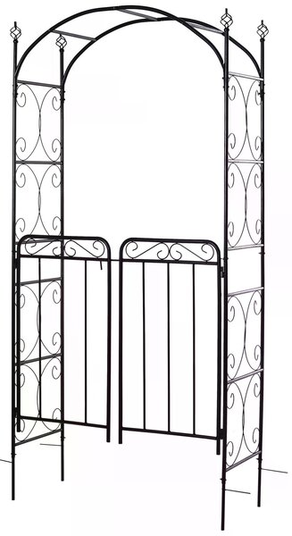 Outsunny Metal Garden Archway, Garden Arch Trellis with Gate for Climbing Plants, 108L x 45W x 215Hcm, Black Aosom UK