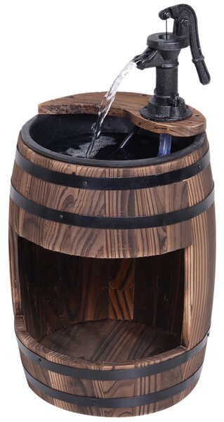 Outsunny Wood Barrel Patio Water Fountain Electric Pump Garden Decorative Ornament with Flower Planter Decor Aosom UK