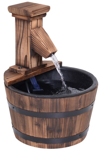 Outsunny Wood Barrel Pump Patio Water Fountain Water Feature Electric Garden