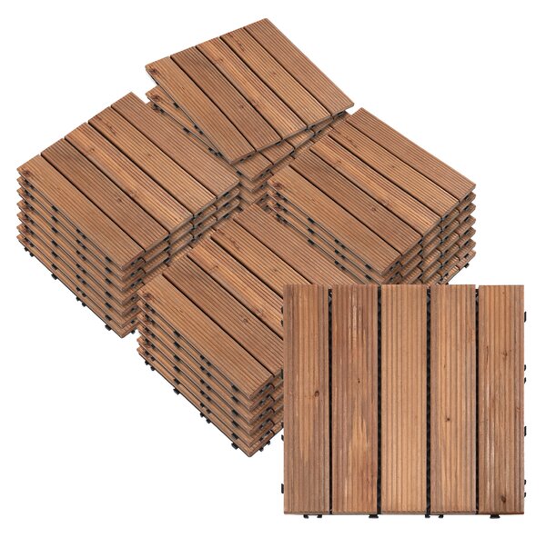 Outsunny 27 Pcs Floor Tiles Interlocking Solid Wood DIY Deck Tiles Indoor Outdoor Flooring Aosom UK