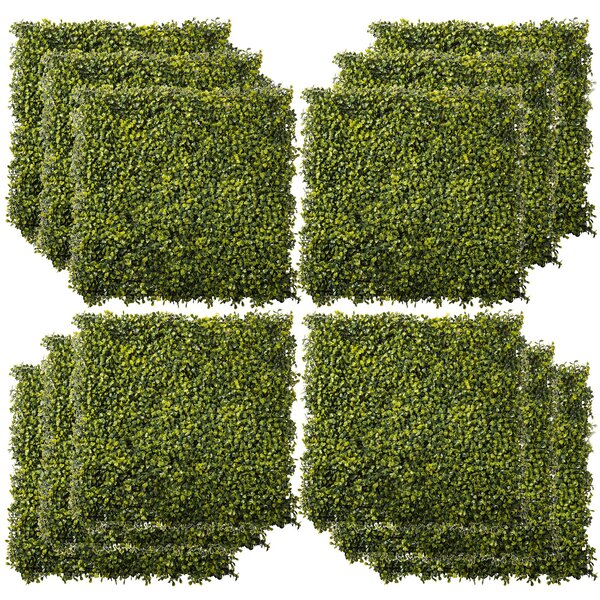 Outsunny Artificial Wood Paneling, 12PCS 20" x 20" Grass Privacy Fence Screen, Faux Hedge Greenery Backdrop, Encrypted Milan Grass Aosom UK
