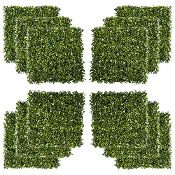 Outsunny 12PCS Artificial Boxwood Wall Panels 50cm x 50cm Grass Privacy Fence Screen Faux Hedge Greenery Backdrop Encrypted Milan Grass