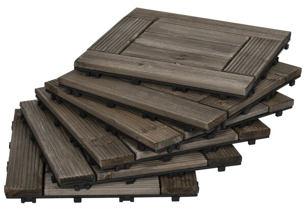 Outsunny 27 Pcs Wooden Interlocking Decking Tiles, 30 x 30 cm Outdoor Flooring Tiles, 2.5m2 per Pack, for Patio, Balcony Terrace Hot Tub Aosom UK