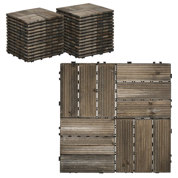 Outsunny 27 Pcs Wooden Interlocking Decking Tiles, Outdoor Flooring Tiles for Patio, Balcony, Terrace, 30 x 30 cm per Piece, Charcoal Grey Aosom UK