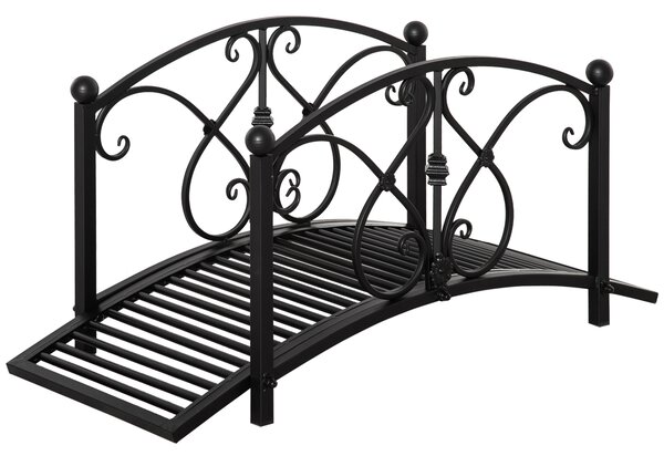 Outsunny 102L x 48W x 49H Classic Metal Garden Bridge with Safety Railings Arc Footbridge Decorative Pond for Backyard Creek Stream, Black