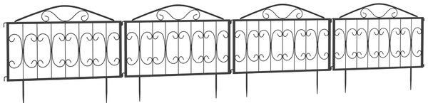 Outsunny Decorative Garden Fencing, 4PCs Outdoor Picket Fence Panels, Rustproof Metal Wire Landscape Flower Bed Border Animal Barrier Black Aosom UK