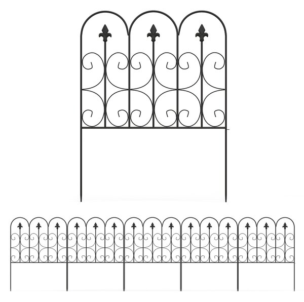 Outsunny Decorative Garden Fencing, 5PCs Outdoor Picket Fence Panels, Rustproof Metal Wire Landscape Flower Bed Border Animal Barrier Aosom UK