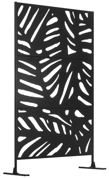 Outsunny Freestanding Outdoor Privacy Screen, Decorative Metal Garden Divider with Stand for Deck, Pool, 48" x 78" Black
