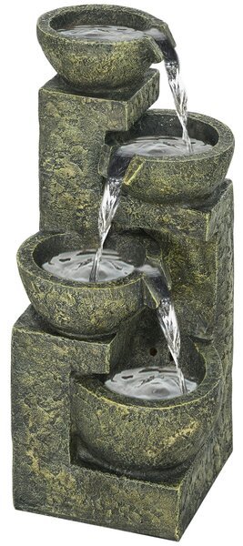 Outsunny Garden Water Feature Waterfall Fountain with 4-Tier Stone Look Bowls, Adjustable Flow, Black and Yellow Aosom UK