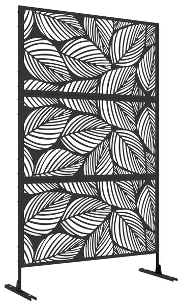 Outsunny Metal Decorative Privacy Screen Outdoor Divider, Black Leaf