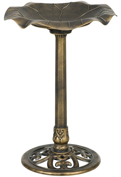 Outsunny 71cm Bird Bath for Garden, Standing Pedestal Birdbath with Lotus Leaf Basin, Vintage Decorative Bird Bath Bowl for Outdoor, Bronze Tone