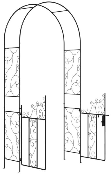 Outsunny Outdoor Garden Arch with Double Gates, Metal Garden Arbor for Climbing Plants, Wedding Arch for Outdoor, 125L x 38W x 227Hcm, Black