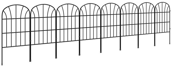 Outsunny Metal Decorative Outdoor Picket Fence Panels Set of 8, Black