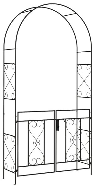 Outsunny Outdoor Garden Arch with Double Gates, Metal Garden Arbor for Climbing Plants, Roses, Vines, 114L x 36W x 232Hcm, Black