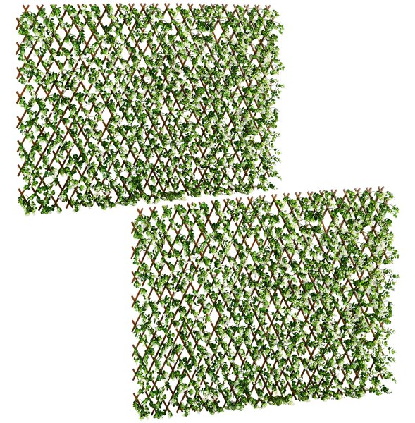 Outsunny 2 Pcs Expandable Faux Privacy Fence, 2 x 1m Decorative Trellis w/ Artificial Leaves, Garden Telescopic Hedge Privacy Screen Greenery Walls