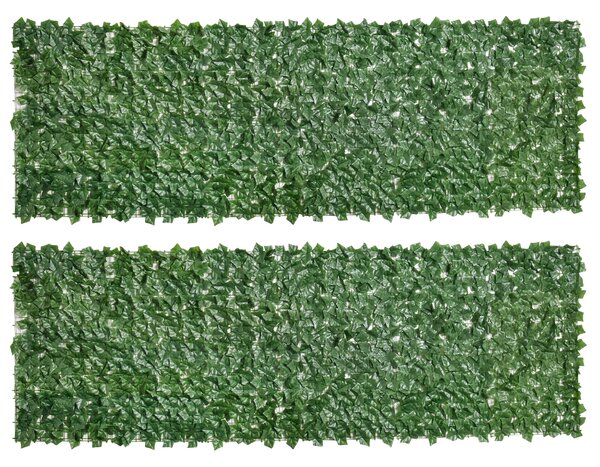 Outsunny 2-Piece Artificial Leaf Hedge Screen Privacy Fence Panel for Garden Outdoor Indoor Decor, Dark Green, 3M x 1M Aosom UK