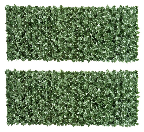 Outsunny 2-Piece Artificial Leaf Hedge Screen Privacy Fence Panel for Garden Outdoor Indoor Decor, Dark Green, 2.4M x 1M Aosom UK