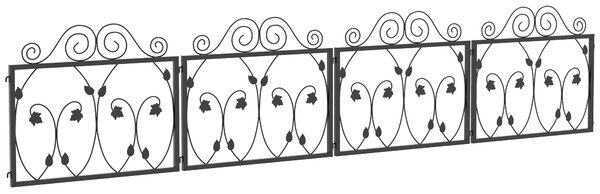 Outsunny Garden Fencing: 4-Pack Metal Wire Borders with Scroll Flower Design, Black Animal Barrier Aosom UK