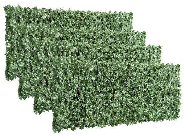 Outsunny 4-Piece Artificial Leaf Hedge Screen Privacy Fence Panel for Garden Outdoor Indoor Decor, Dark Green, 2.4M x 1M Aosom UK