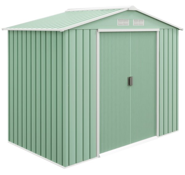Outsunny 7ft x 4ft Lockable Garden Metal Storage Shed Large Patio Roofed Tool Storage Building Foundation Sheds Box, Light Green Aosom UK