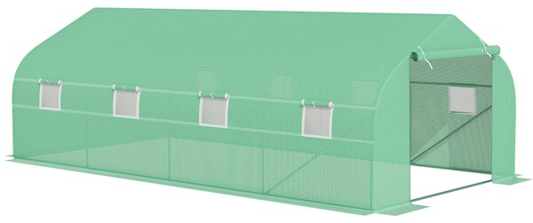 Outsunny 6 x 3 m Large Walk-In Greenhouse Garden Polytunnel Greenhouse w/ Metal Frame, Zippered Door and Roll Up Windows, Green