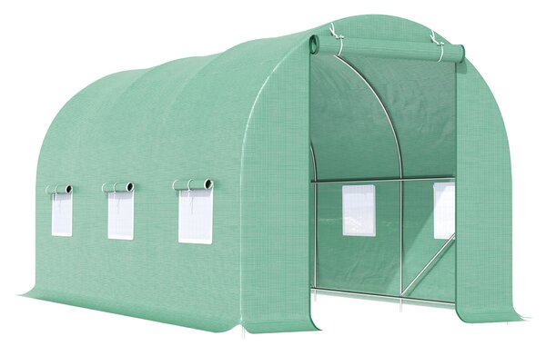 Outsunny 4.5 x 2 x 2m Polytunnel Greenhouse with Steel Frame, Door & Ventilation Window for Outdoor Plants, Green Aosom UK