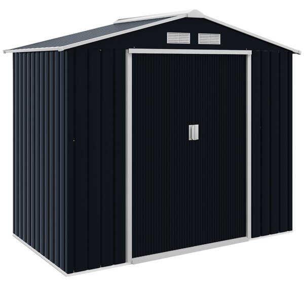 Outsunny Weatherproof Shed, Large Patio Roofed Tool Metal Storage Shed with Foundation, Garden tool shed, 7ft x 4ft, Dark Grey Aosom UK