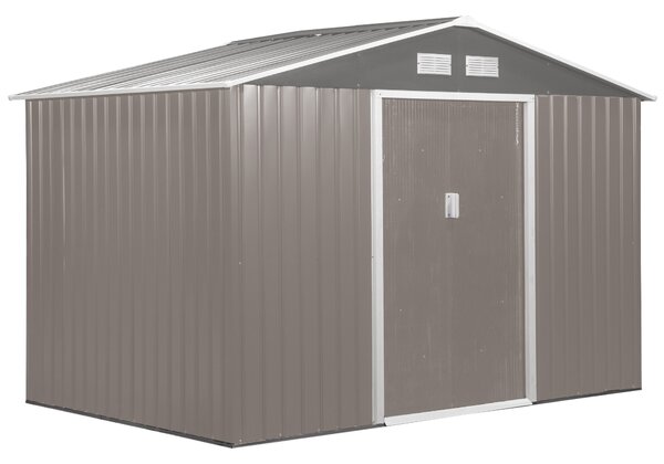 Outsunny 9x6 garden shed metal garden tool shed with ventilation roofed outdoor storage foundation doors light grey Aosom UK