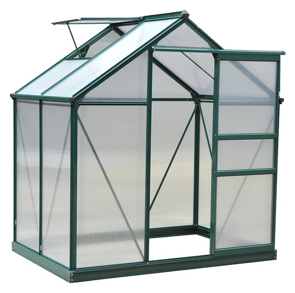 Outsunny Greenhouse Materials Polycarbonate, Large Walk-In Greenhouse Galvanised Base Aluminium w/ Slide Door, 1.9L x 1.3W x 2 m Aosom UK