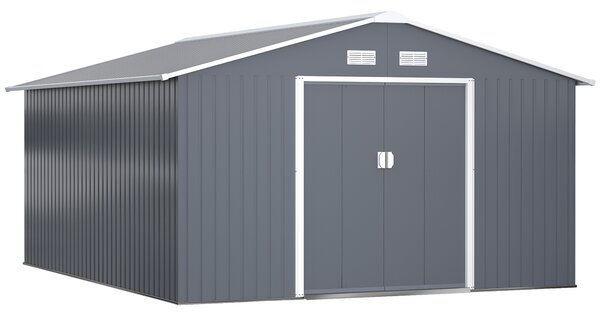 Outsunny 13 x 11ft Foundation Ventilation Steel Outdoor Garden Shed Grey