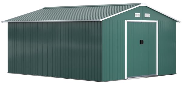 Outsunny 12.5ft Sliding Door Durable Steel Storage Shed, Green Aosom UK