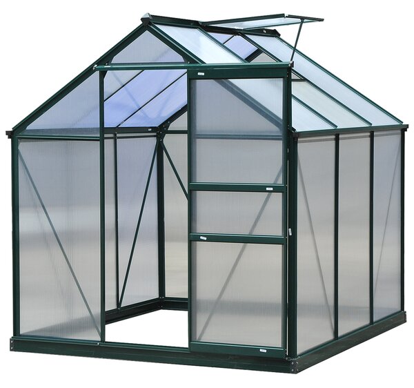 Outsunny Large Walk-In Greenhouse Polycarbonate Garden Greenhouse Plants Grow Galvanized Base Aluminium Frame w/ Slide Door, 6 x 6 ft
