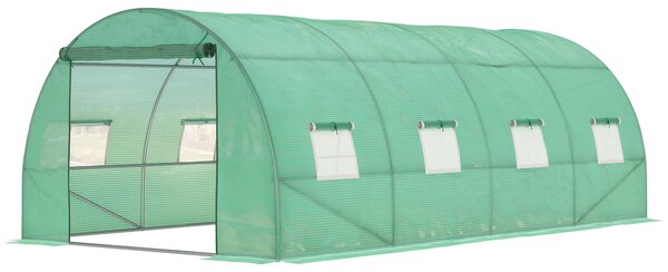 Outsunny 6 x 3 m Large Walk-In Greenhouse Garden Polytunnel Greenhouse with Steel Frame, Zippered Door and Roll Up Windows, Green Aosom UK