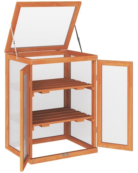 Outsunny 3-tier Wood Greenhouse Garden Polycarbonate Cold Frame Grow House w/ Storage Shelf for Plants, Flowers, Orange Aosom UK