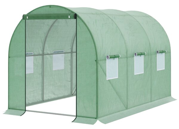 Outsunny Polytunnel Greenhouse, Outdoor Waterproof Garden Greenhouse with 6 Mesh Windows and Zipped Roll-Up Door, 3 x 2m Aosom UK