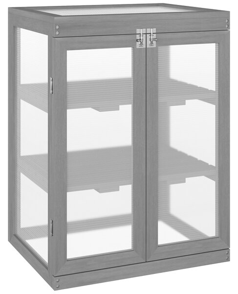 Outsunny 3-tier Wood Greenhouse Garden Polycarbonate Cold Frame Balcony Grow House w/ Storage Shelf for Plants, Flowers, Dark Grey Aosom UK
