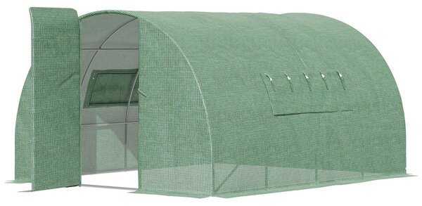 Outsunny 4 x 3 x 2 m Polytunnel Greenhouse Reinforced Green Outdoor Greenhouse, Steel Frame, Metal Hinged Door, Mesh Windows Aosom UK