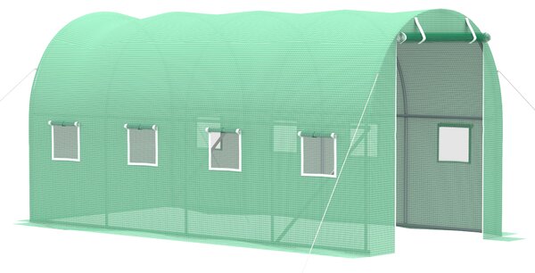 Outsunny 4x2 m Polytunnel Walk-in Greenhouse with Zip Door and Windows-Green