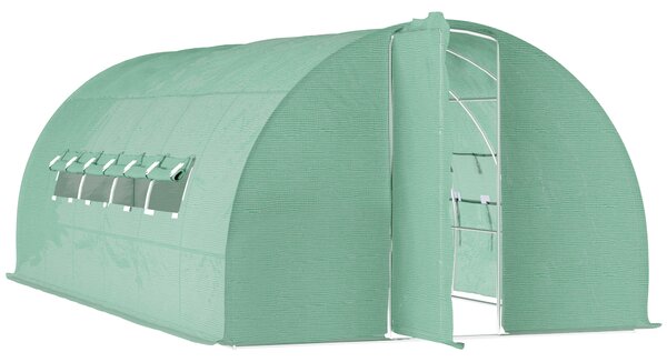 Outsunny Polytunnel Greenhouse with Metal Hinged Door, 25mm Diameter Galvanised Steel Frame & Mesh Windows (3 x 6M) Aosom UK