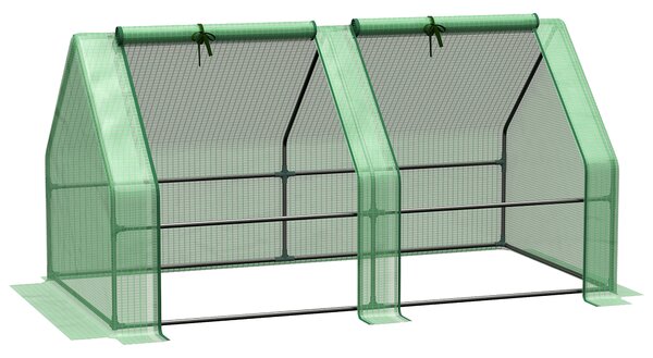 Outsunny Mini Small Greenhouse with Steel Frame & PE Cover & Zippered Window Poly tunnel Steeple for Plants Vegetables, 180 x 90 x 90 cm Aosom UK