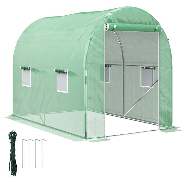 Outsunny Heavy Duty Polytunnel, Galvanised Steel Frame Walk-In Tunnel Greenhouse with Plastic Cover, 190 x 300 x 195cm, Green Aosom UK