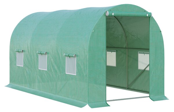 Outsunny 4L x 2W x 2H Polytunnel Greenhouse Garden Flower Vegetable Planter 25mm Diameter Galvanised Steel Frame w/ Zipped Door-Green Aosom UK