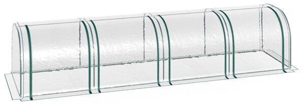 Outsunny PVC Tunnel Greenhouse Green Grow House Steel Frame for Garden Backyard with Zipper Doors 395x100x80 cm Clear Aosom UK